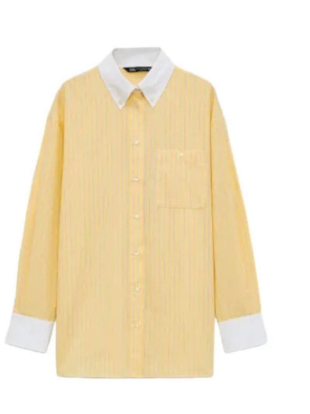Zara oversized Yellow Stripe Button-Up Shirt with White Collar & Cuffs Sz M